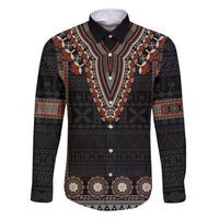 Bula Fiji Dashiki Vintage Fijian Masi Tapa Pattern Family Matching Off Shoulder Long Sleeve Dress and Hawaiian Shirt LT14 Dad's Shirt - Long Sleeve Brown - Polynesian Pride