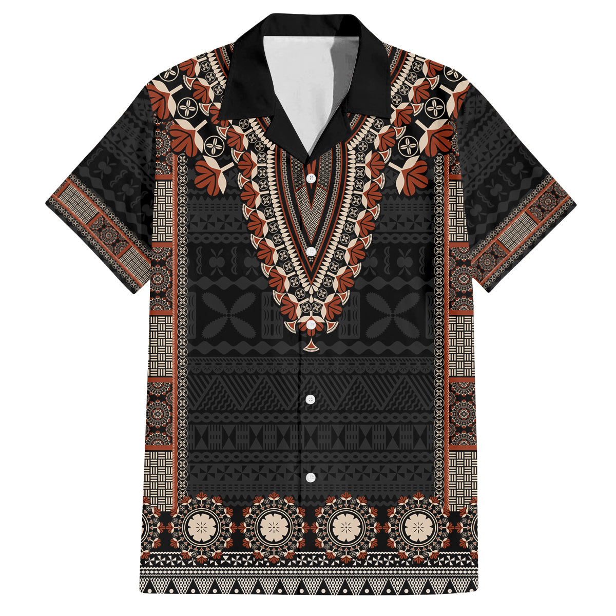 Bula Fiji Dashiki Vintage Fijian Masi Tapa Pattern Family Matching Off Shoulder Short Dress and Hawaiian Shirt LT14 Dad's Shirt - Short Sleeve Brown - Polynesian Pride