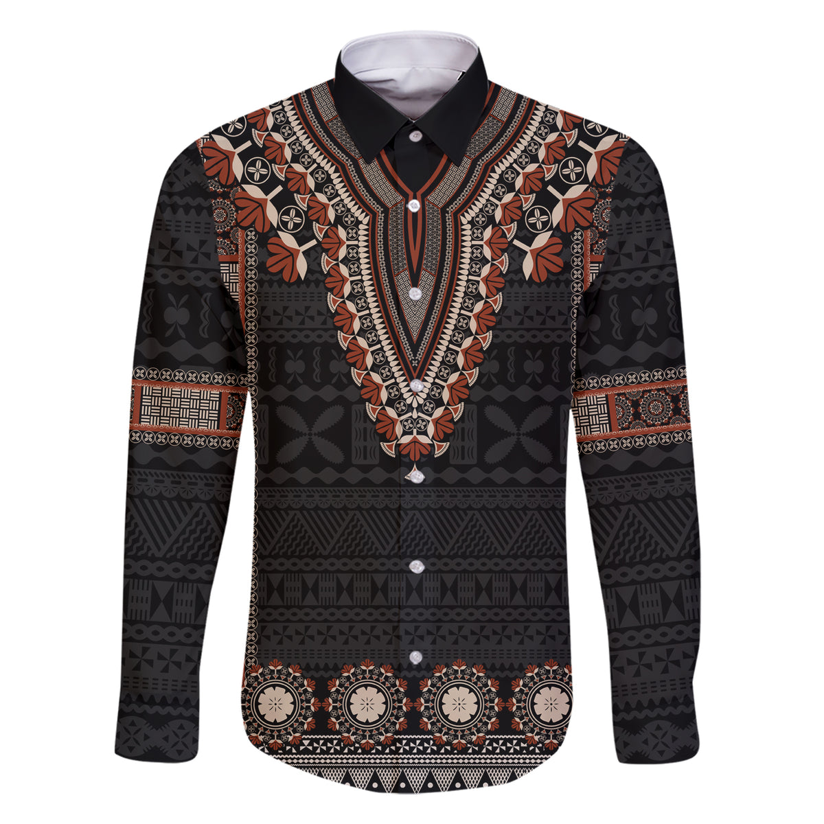 Bula Fiji Dashiki Vintage Fijian Masi Tapa Pattern Family Matching Short Sleeve Bodycon Dress and Hawaiian Shirt LT14 Dad's Shirt - Long Sleeve Brown - Polynesian Pride
