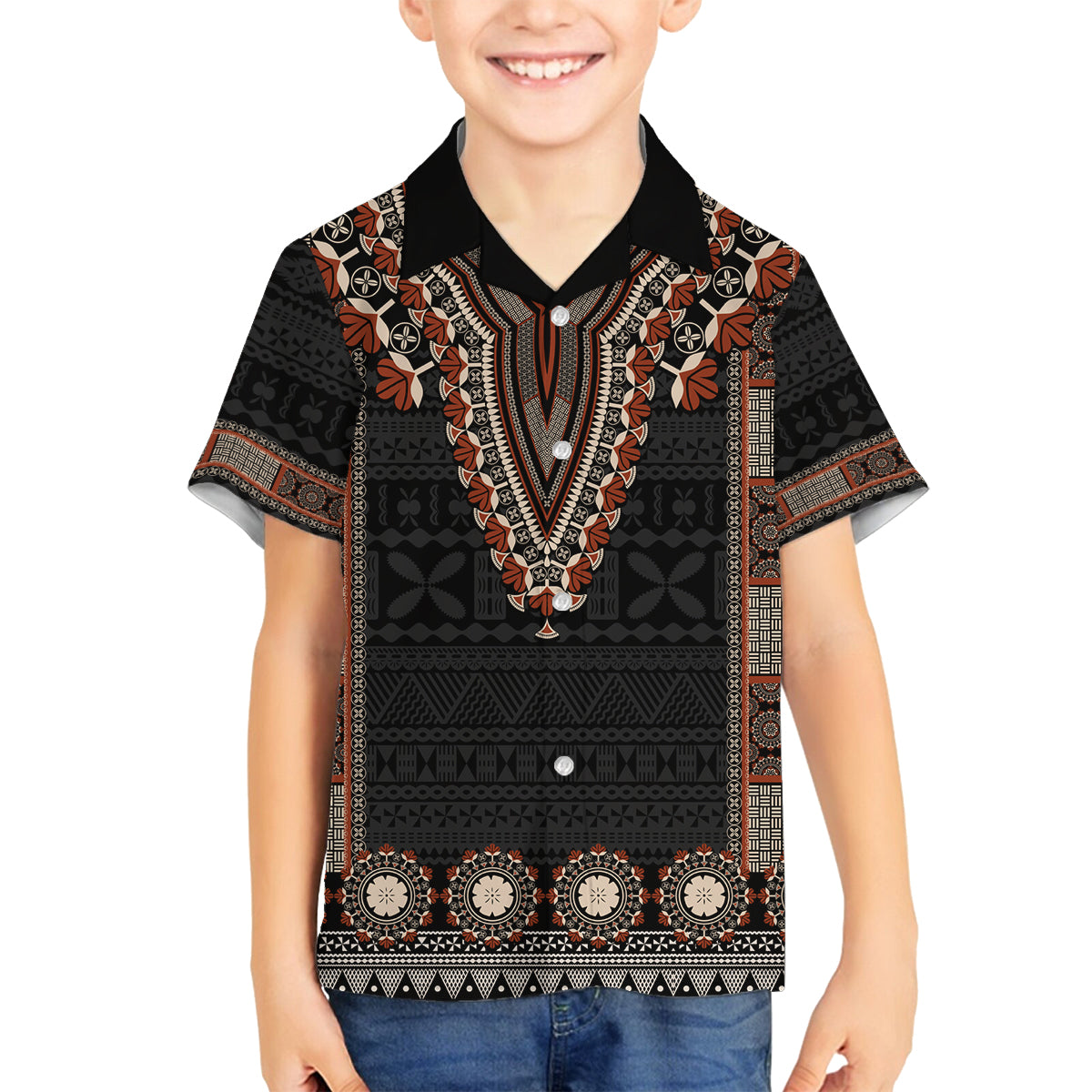 Bula Fiji Dashiki Vintage Fijian Masi Tapa Pattern Family Matching Tank Maxi Dress and Hawaiian Shirt LT14 Son's Shirt Brown - Polynesian Pride