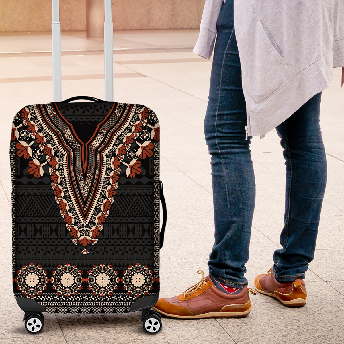 Bula Fiji Dashiki Vintage Fijian Masi Tapa Pattern Luggage Cover LT14 Brown - Polynesian Pride