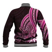 Pink Polynesia Easter Day Baseball Jacket Eggs With Bunny Polynesian Pattern