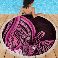Pink Polynesia Easter Day Beach Blanket Eggs With Bunny Polynesian Pattern
