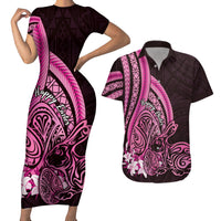 Pink Polynesia Easter Day Couples Matching Short Sleeve Bodycon Dress and Hawaiian Shirt Eggs With Bunny Polynesian Pattern LT14 Pink - Polynesian Pride