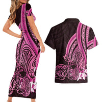 Pink Polynesia Easter Day Couples Matching Short Sleeve Bodycon Dress and Hawaiian Shirt Eggs With Bunny Polynesian Pattern LT14 - Polynesian Pride