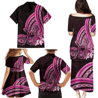 Pink Polynesia Easter Day Family Matching Puletasi and Hawaiian Shirt Eggs With Bunny Polynesian Pattern