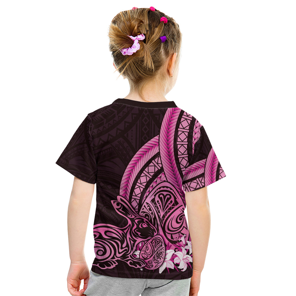 Pink Polynesia Easter Day Kid T Shirt Eggs With Bunny Polynesian Pattern