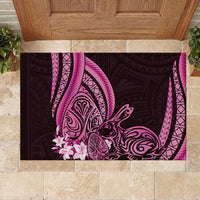 Pink Polynesia Easter Day Rubber Doormat Eggs With Bunny Polynesian Pattern