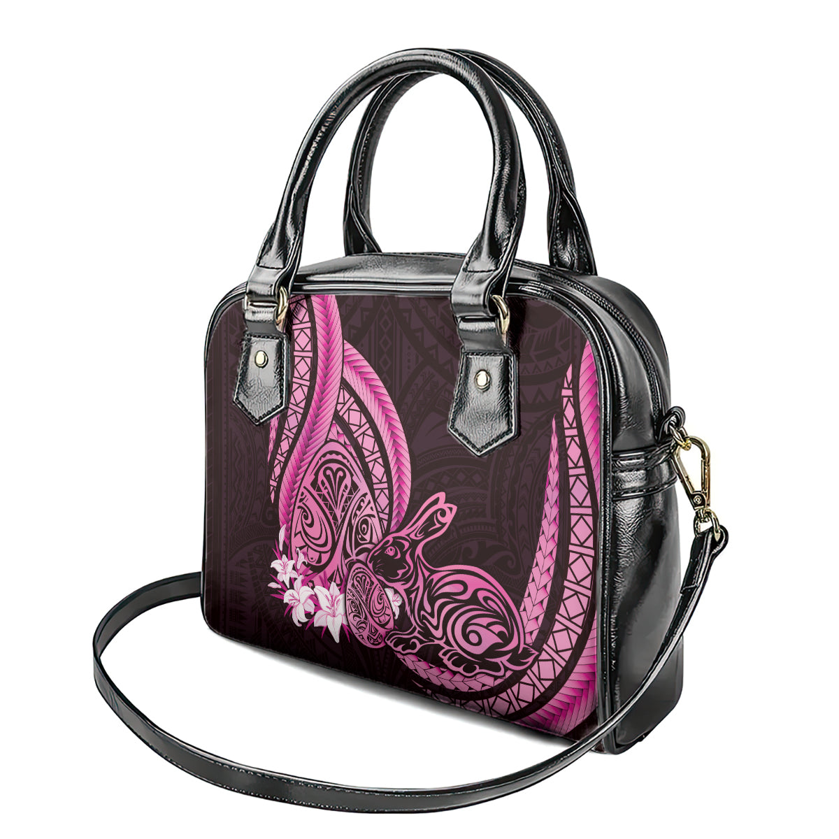 Pink Polynesia Easter Day Shoulder Handbag Eggs With Bunny Polynesian Pattern
