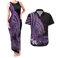 Purple Polynesia Easter Day Couples Matching Tank Maxi Dress and Hawaiian Shirt Eggs With Bunny Polynesian Pattern LT14 Purple - Polynesian Pride