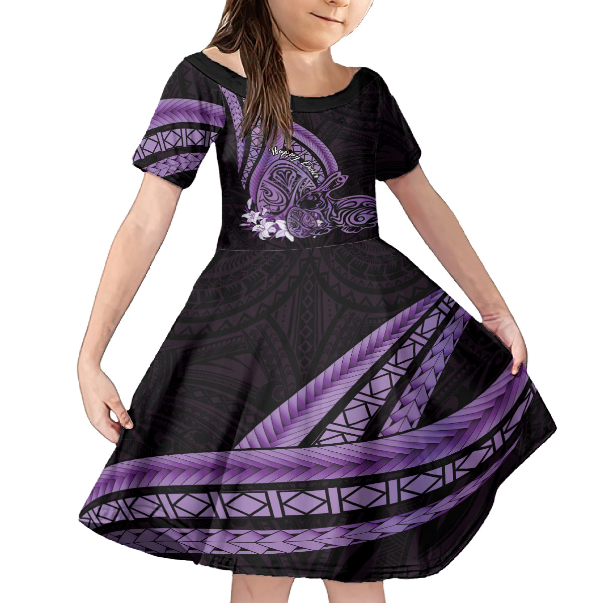Purple Polynesia Easter Day Family Matching Summer Maxi Dress and Hawaiian Shirt Eggs With Bunny Polynesian Pattern