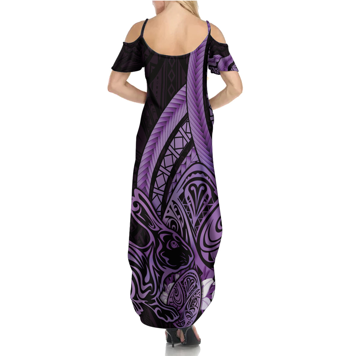 Purple Polynesia Easter Day Family Matching Summer Maxi Dress and Hawaiian Shirt Eggs With Bunny Polynesian Pattern