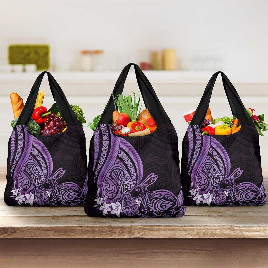 Purple Polynesia Easter Day Grocery Bag Eggs With Bunny Polynesian Pattern