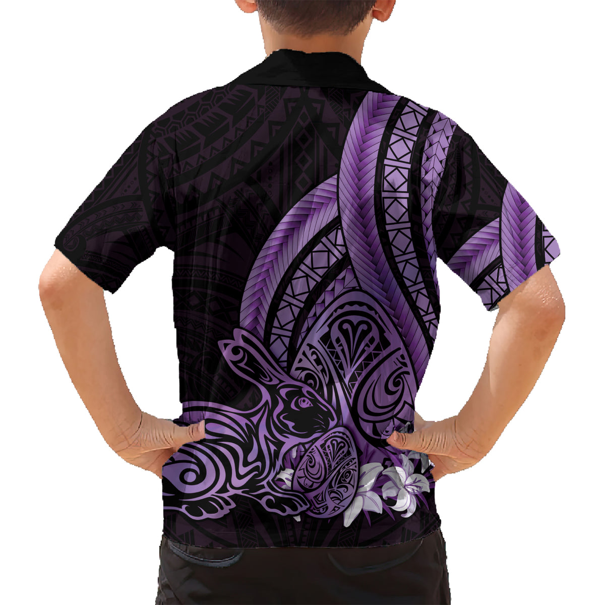 Purple Polynesia Easter Day Kid Hawaiian Shirt Eggs With Bunny Polynesian Pattern