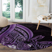 Purple Polynesia Easter Day Round Carpet Eggs With Bunny Polynesian Pattern