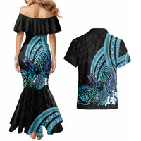 Turquoise Polynesia Easter Day Couples Matching Mermaid Dress and Hawaiian Shirt Eggs With Bunny Polynesian Pattern LT14 - Polynesian Pride