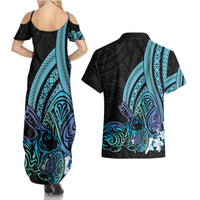 Turquoise Polynesia Easter Day Couples Matching Summer Maxi Dress and Hawaiian Shirt Eggs With Bunny Polynesian Pattern LT14 - Polynesian Pride