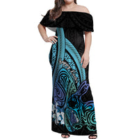 Turquoise Polynesia Easter Day Off Shoulder Maxi Dress Eggs With Bunny Polynesian Pattern