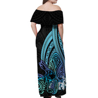 Turquoise Polynesia Easter Day Off Shoulder Maxi Dress Eggs With Bunny Polynesian Pattern