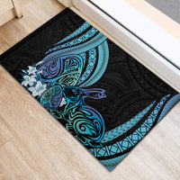 Turquoise Polynesia Easter Day Rubber Doormat Eggs With Bunny Polynesian Pattern