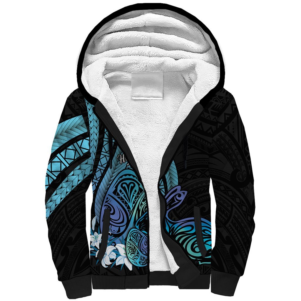 Turquoise Polynesia Easter Day Sherpa Hoodie Eggs With Bunny Polynesian Pattern LT14 Unisex Turquoise - Polynesian Pride