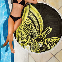 Yellow Polynesia Easter Day Beach Blanket Eggs With Bunny Polynesian Pattern
