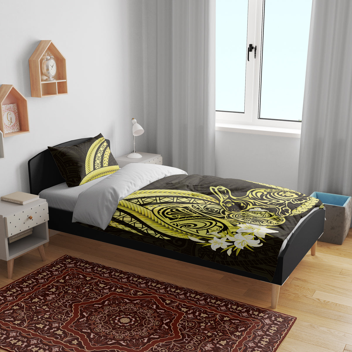 Yellow Polynesia Easter Day Bedding Set Eggs With Bunny Polynesian Pattern
