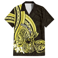 Yellow Polynesia Easter Day Family Matching Off Shoulder Short Dress and Hawaiian Shirt Eggs With Bunny Polynesian Pattern