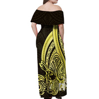 Yellow Polynesia Easter Day Off Shoulder Maxi Dress Eggs With Bunny Polynesian Pattern