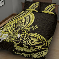 Yellow Polynesia Easter Day Quilt Bed Set Eggs With Bunny Polynesian Pattern