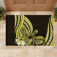 Yellow Polynesia Easter Day Rubber Doormat Eggs With Bunny Polynesian Pattern