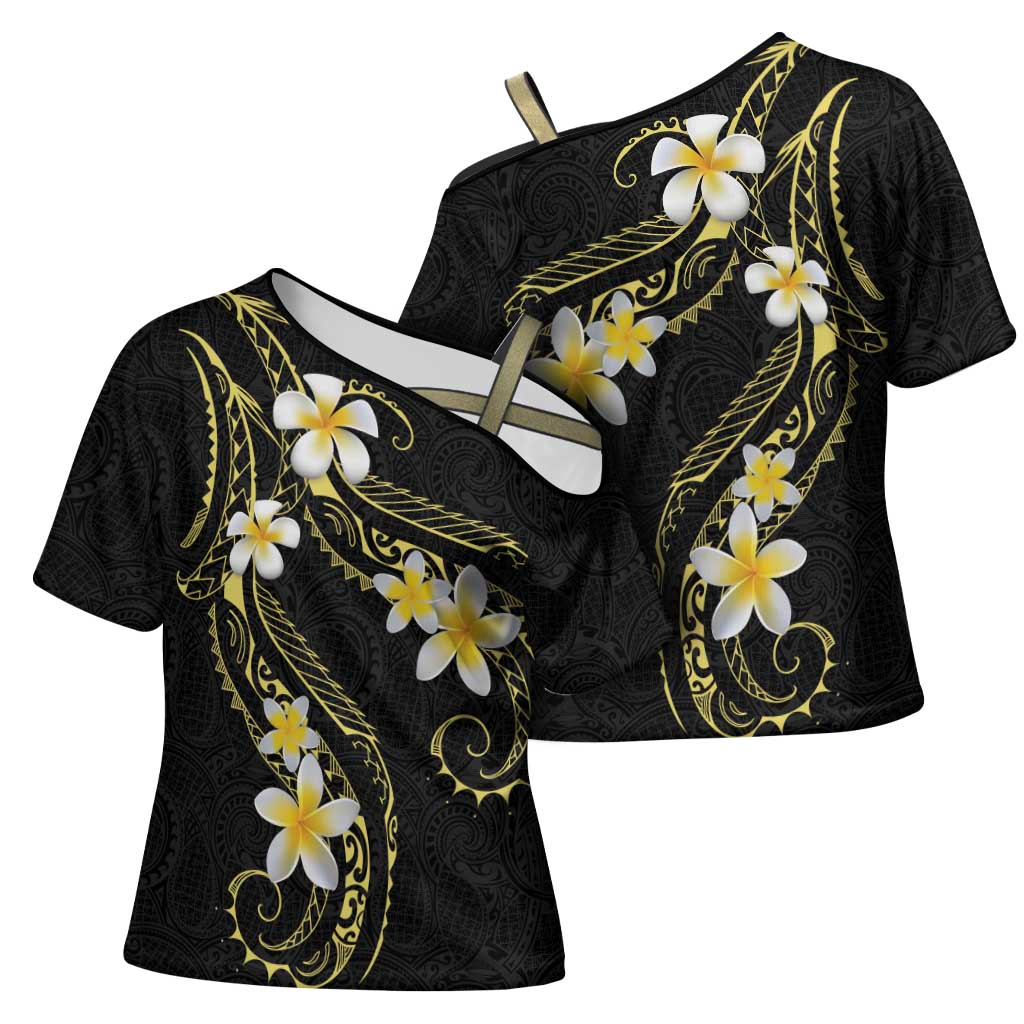 Polynesia Tattoo With Plumeria Cross Shoulder Shirt Elegant Vibes