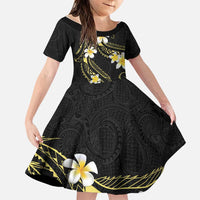Polynesia Tattoo With Plumeria Family Matching Long Sleeve Bodycon Dress and Hawaiian Shirt Elegant Vibes LT14 Daughter's Dress Black - Polynesian Pride