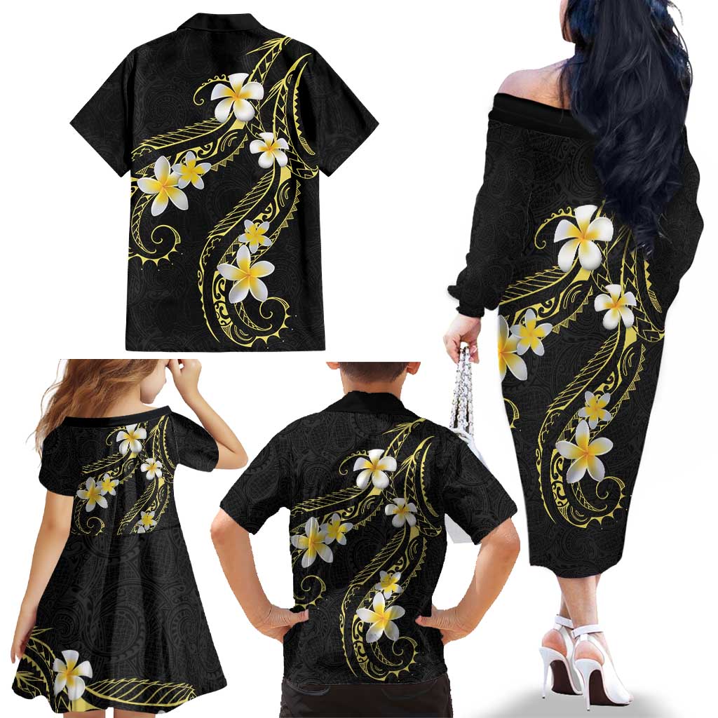 Polynesia Tattoo With Plumeria Family Matching Off The Shoulder Long Sleeve Dress and Hawaiian Shirt Elegant Vibes LT14 - Polynesian Pride