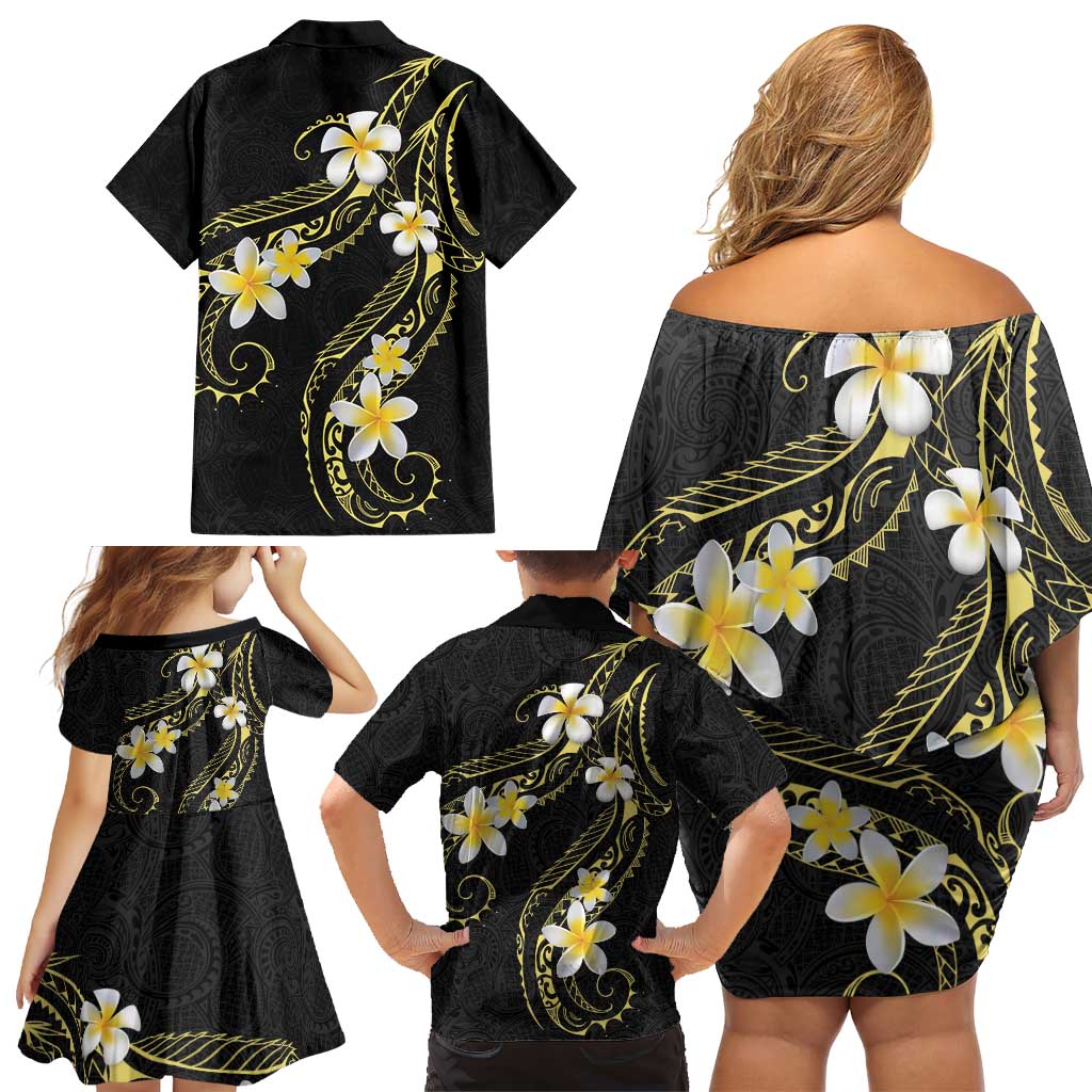 Polynesia Tattoo With Plumeria Family Matching Off Shoulder Short Dress and Hawaiian Shirt Elegant Vibes LT14 - Polynesian Pride