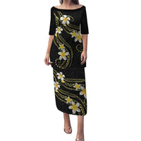 Polynesia Tattoo With Plumeria Family Matching Puletasi and Hawaiian Shirt Elegant Vibes LT14 Mom's Dress Black - Polynesian Pride