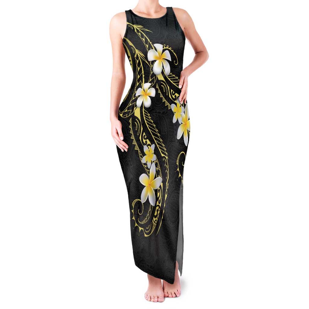 Polynesia Tattoo With Plumeria Family Matching Tank Maxi Dress and Hawaiian Shirt Elegant Vibes LT14 Mom's Dress Black - Polynesian Pride