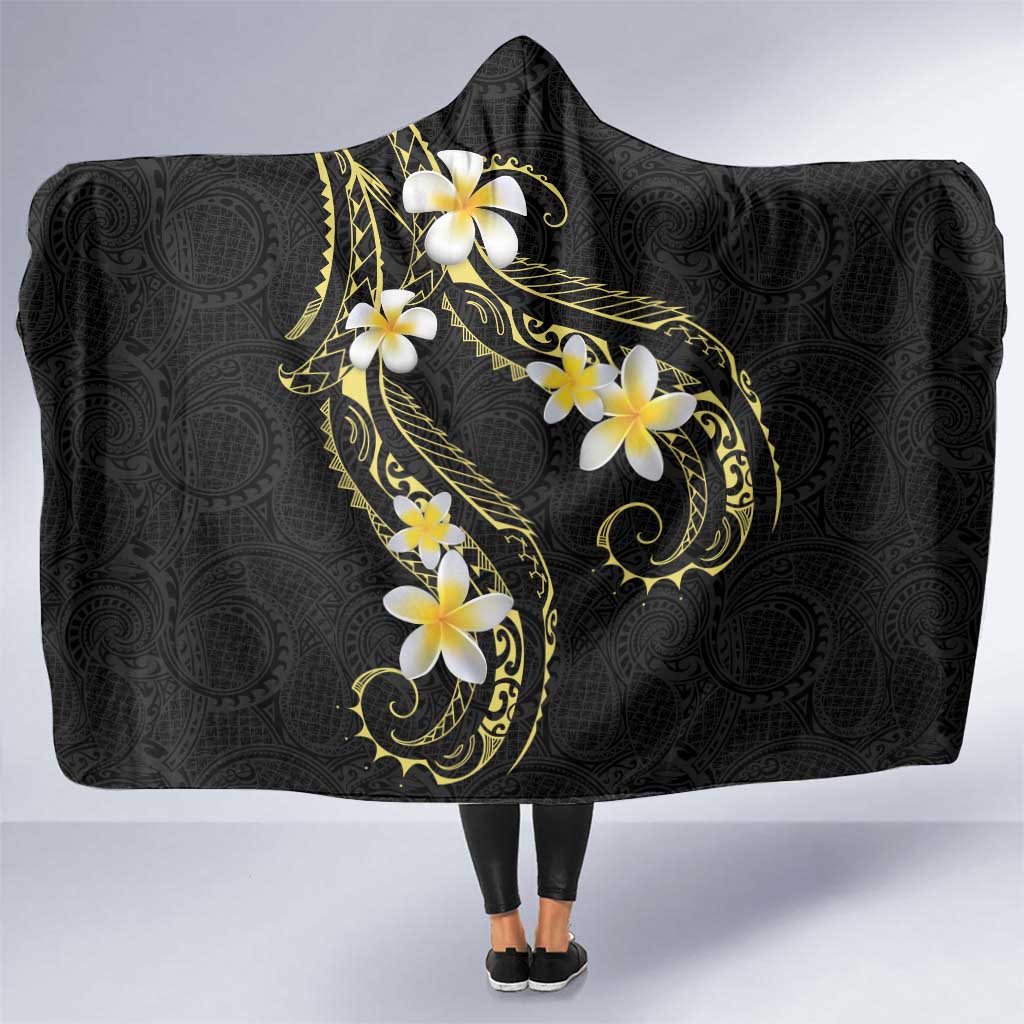 Polynesia Tattoo With Plumeria Hooded Blanket Elegant Vibes
