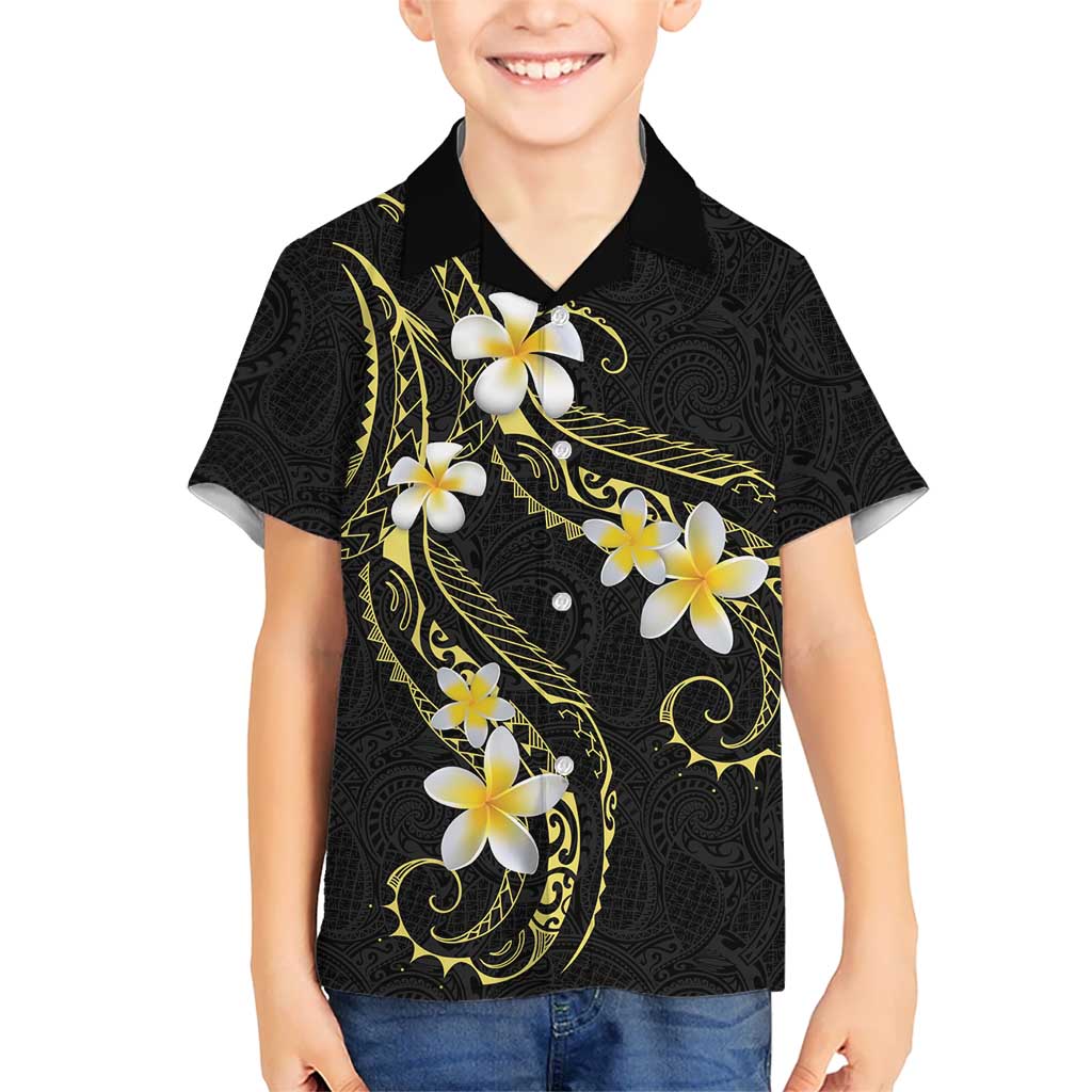 Polynesia Tattoo With Plumeria Kid Hawaiian Shirt Elegant Vibes LT14 Kid Black - Polynesian Pride