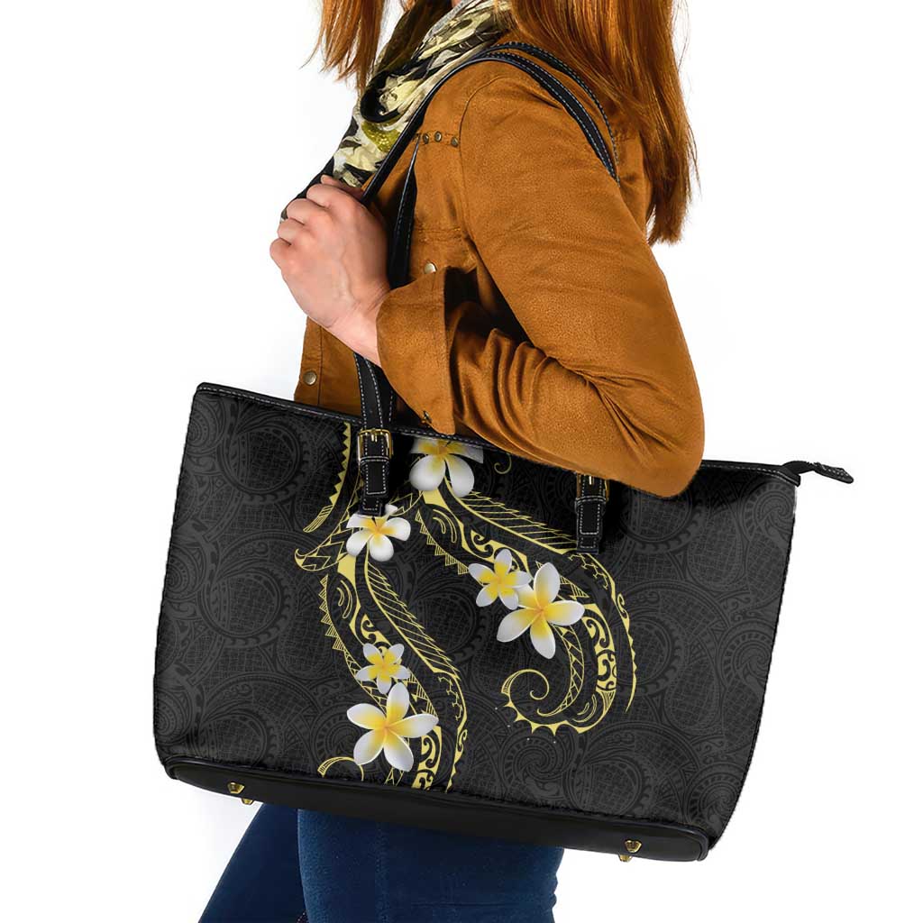 Polynesia Tattoo With Plumeria Leather Tote Bag Elegant Vibes