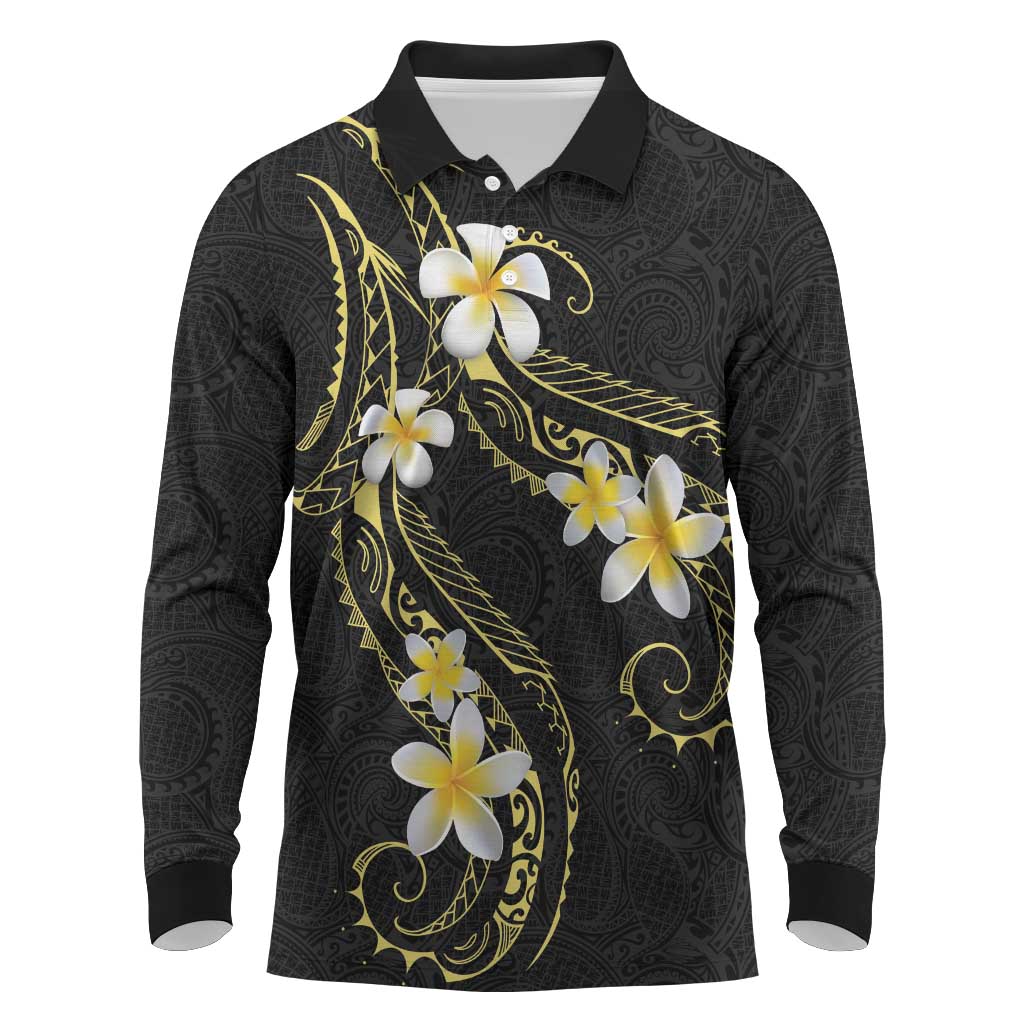 Polynesia Tattoo With Plumeria Long Sleeve Polo Shirt Elegant Vibes