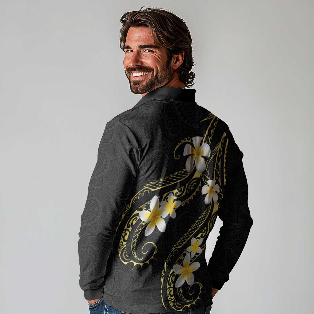 Polynesia Tattoo With Plumeria Long Sleeve Polo Shirt Elegant Vibes