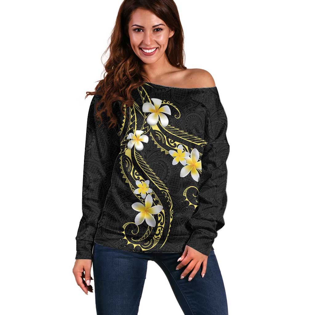 Polynesia Tattoo With Plumeria Off Shoulder Sweater Elegant Vibes