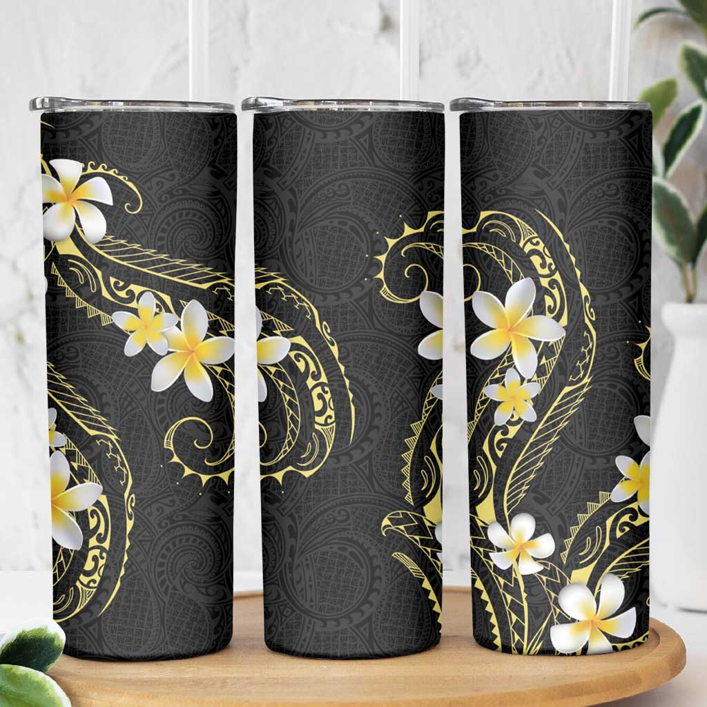 Polynesia Tattoo With Plumeria Skinny Tumbler Elegant Vibes