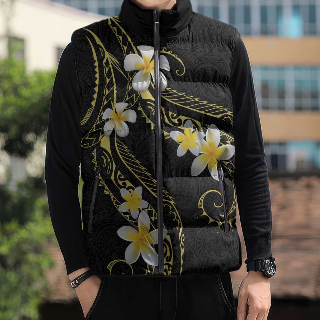 Polynesia Tattoo With Plumeria Sleeveless Puffer Jacket Elegant Vibes