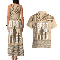 Tonga Father's Day Couples Matching Tank Maxi Dress and Hawaiian Shirt Best Dad Ever Tongan Ngatu Pattern - Beige LT14 - Polynesian Pride