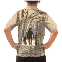Tonga Father's Day Family Matching Mermaid Dress and Hawaiian Shirt Best Dad Ever Tongan Ngatu Pattern - Beige LT14 - Polynesian Pride