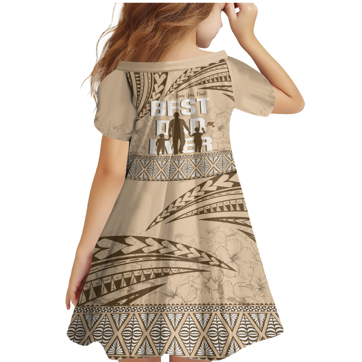 Tonga Father's Day Family Matching Mermaid Dress and Hawaiian Shirt Best Dad Ever Tongan Ngatu Pattern - Beige LT14 - Polynesian Pride