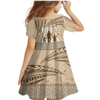 Tonga Father's Day Family Matching Mermaid Dress and Hawaiian Shirt Best Dad Ever Tongan Ngatu Pattern - Beige LT14 - Polynesian Pride