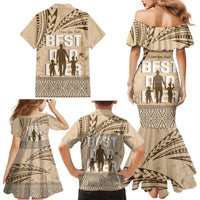 Tonga Father's Day Family Matching Mermaid Dress and Hawaiian Shirt Best Dad Ever Tongan Ngatu Pattern - Beige LT14 - Polynesian Pride